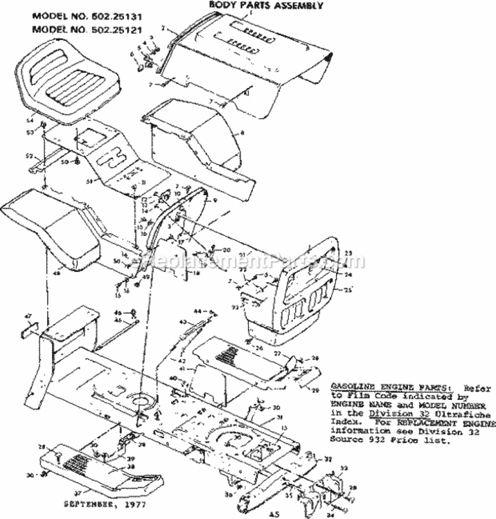 Page A Diagram and Parts List for 50225131  Craftsman Lawn Tractor