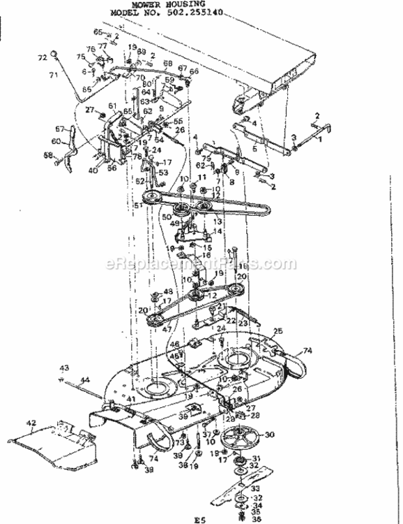 Page E Diagram and Parts List for 502255140  Craftsman Lawn Tractor