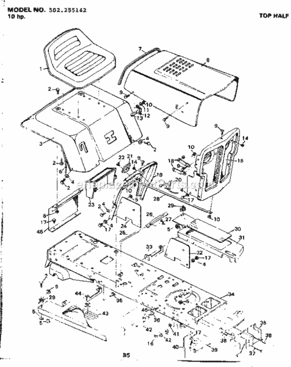 Page B Diagram and Parts List for 502255142  Craftsman Lawn Tractor