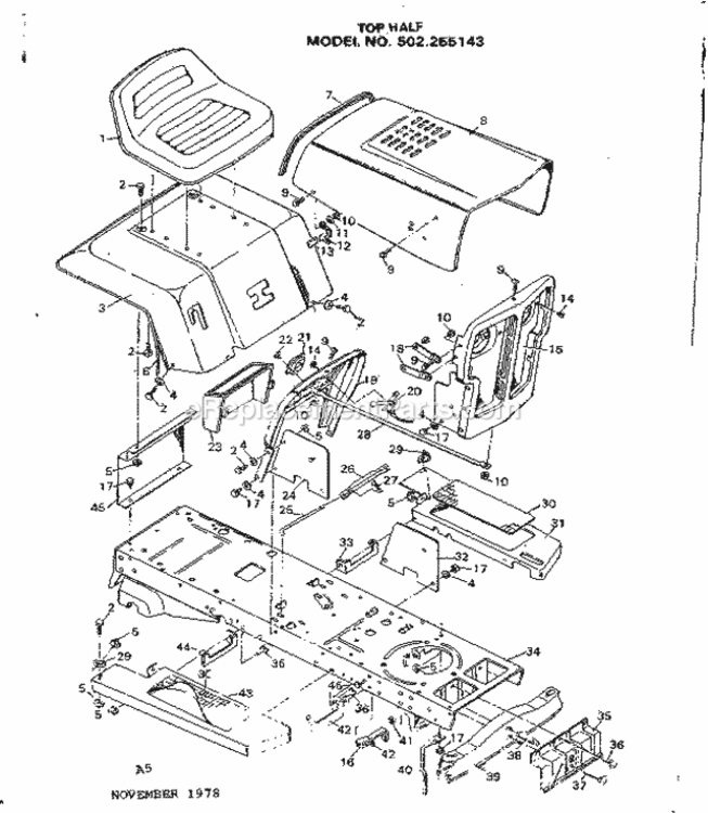 Page A Diagram and Parts List for 502255143  Craftsman Lawn Tractor