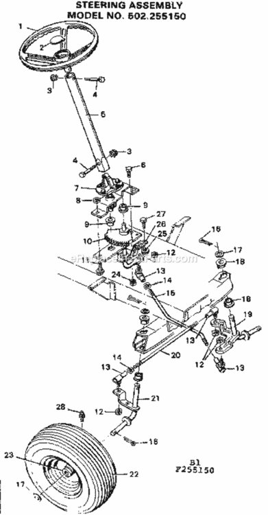 Page B Diagram and Parts List for 502255150  Craftsman Lawn Tractor