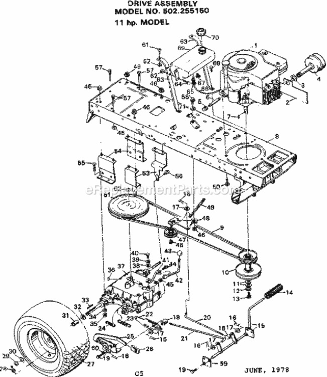 Page C Diagram and Parts List for 502255150  Craftsman Lawn Tractor
