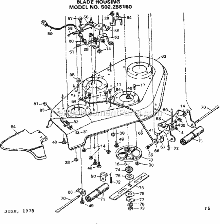Page F Diagram and Parts List for 502255150  Craftsman Lawn Tractor
