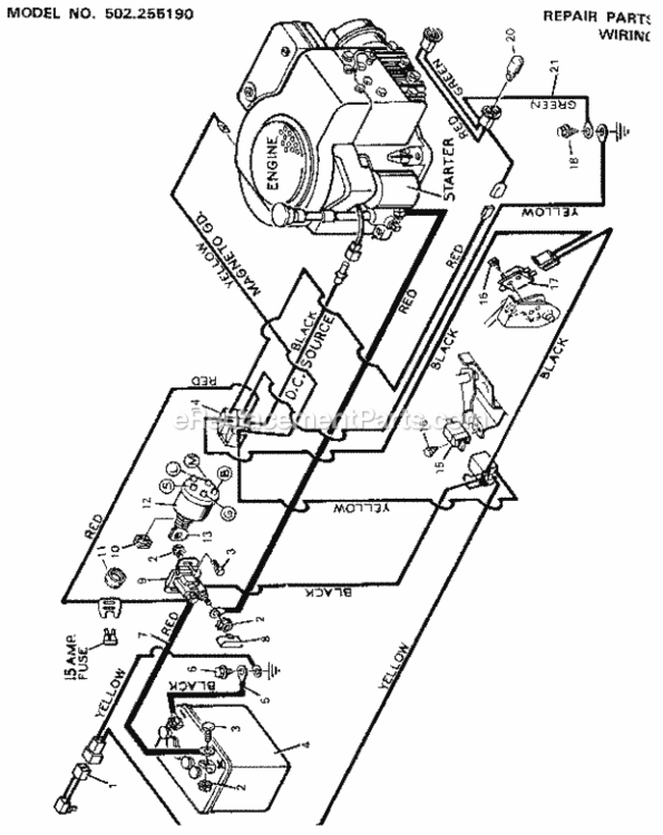 Page F Diagram and Parts List for 502255190  Craftsman Lawn Tractor