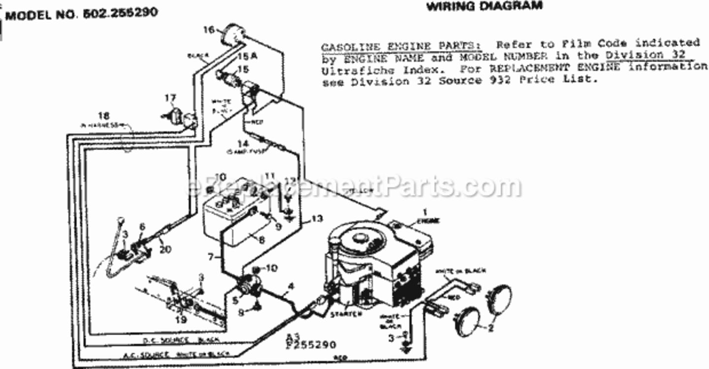 Page A Diagram and Parts List for 502255290  Craftsman Lawn Tractor