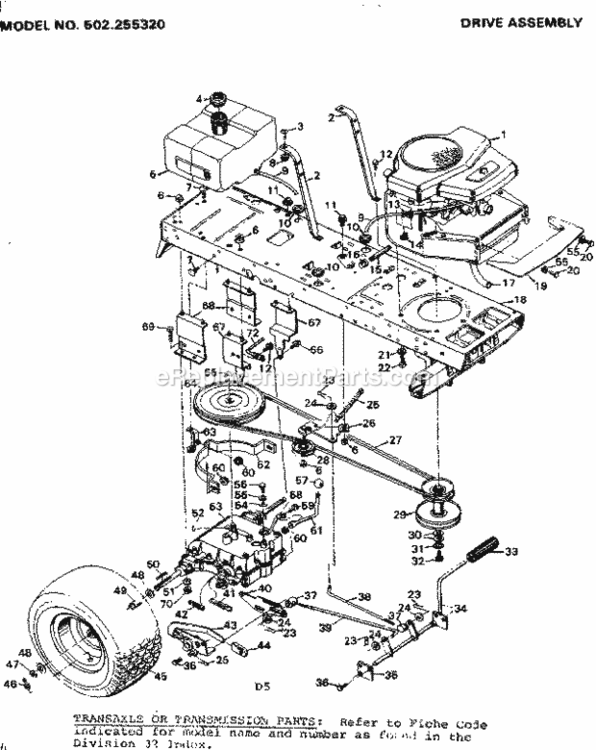 Page D Diagram and Parts List for 502255320  Craftsman Lawn Tractor