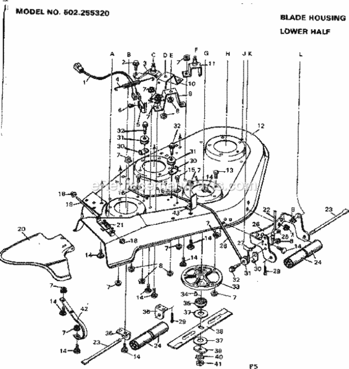 Page F Diagram and Parts List for 502255320  Craftsman Lawn Tractor