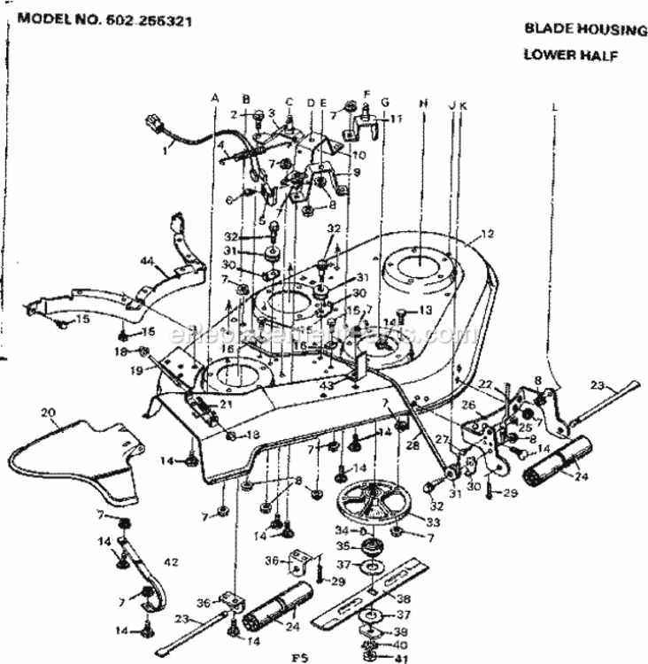 Page F Diagram and Parts List for 502255321  Craftsman Lawn Tractor