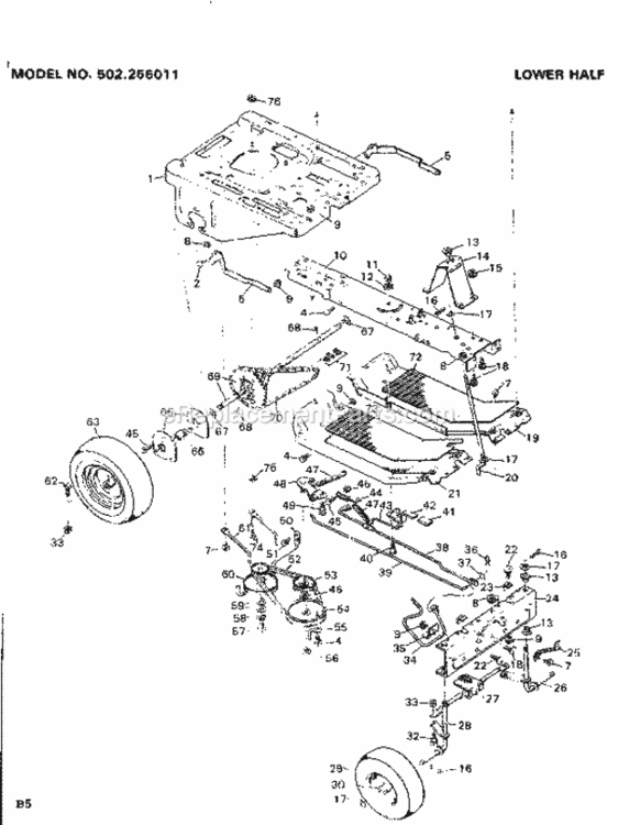 Page B Diagram and Parts List for 502256011  Craftsman Lawn Tractor