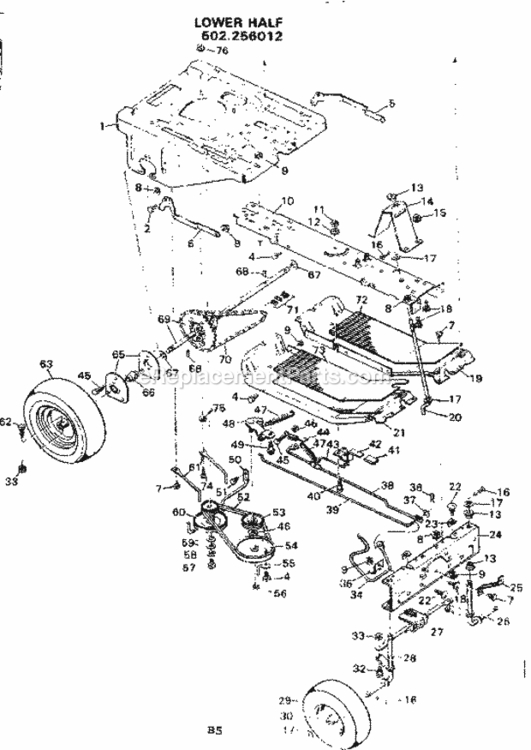 Page B Diagram and Parts List for 502256012  Craftsman Lawn Tractor