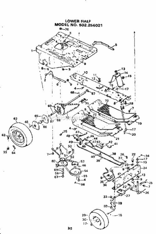 Page B Diagram and Parts List for 502256021  Craftsman Lawn Tractor