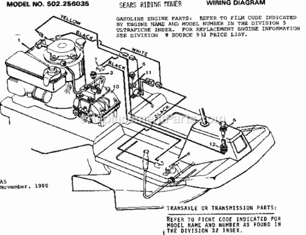 Page A Diagram and Parts List for 502256035  Craftsman Lawn Tractor