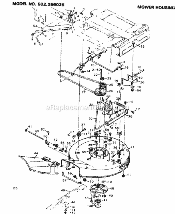 Page E Diagram and Parts List for 502256035  Craftsman Lawn Tractor