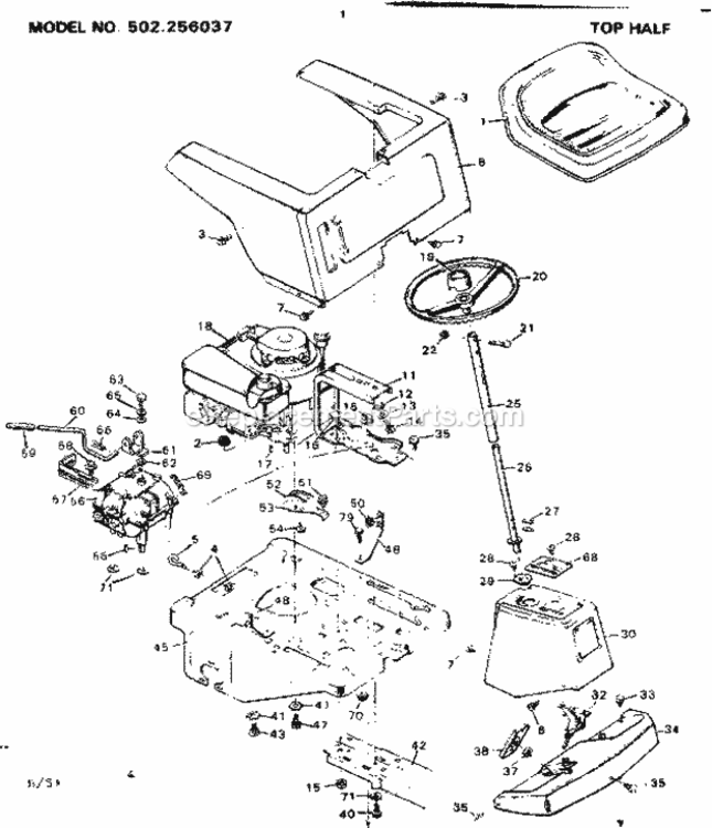 Page B Diagram and Parts List for 502256037  Craftsman Lawn Tractor