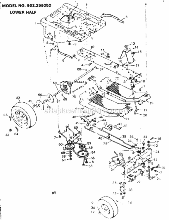 Page B Diagram and Parts List for 502256050  Craftsman Lawn Tractor