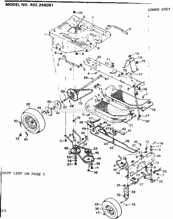 Page C Diagram and Parts List for 502256051  Craftsman Lawn Tractor