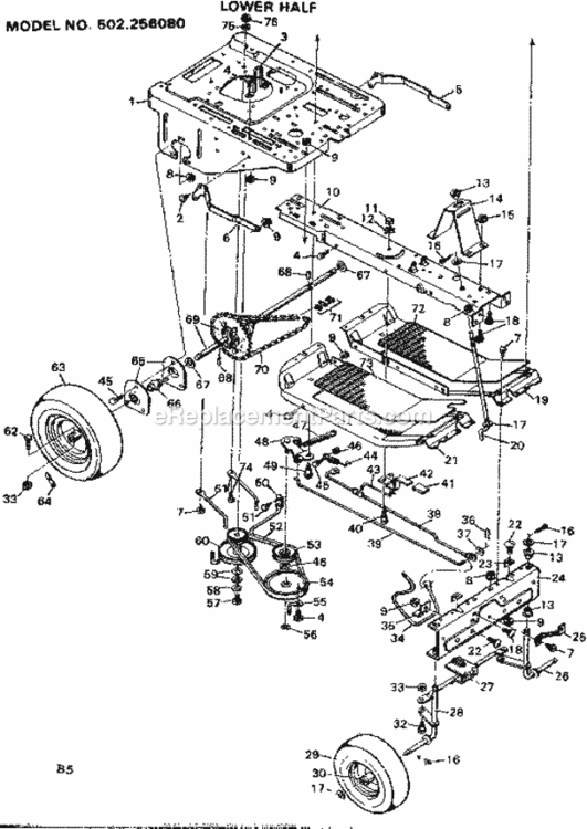 Page B Diagram and Parts List for 502256080  Craftsman Lawn Tractor
