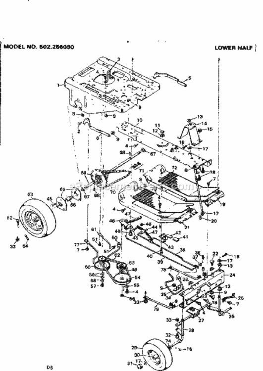 Page D Diagram and Parts List for 502256090  Craftsman Lawn Tractor