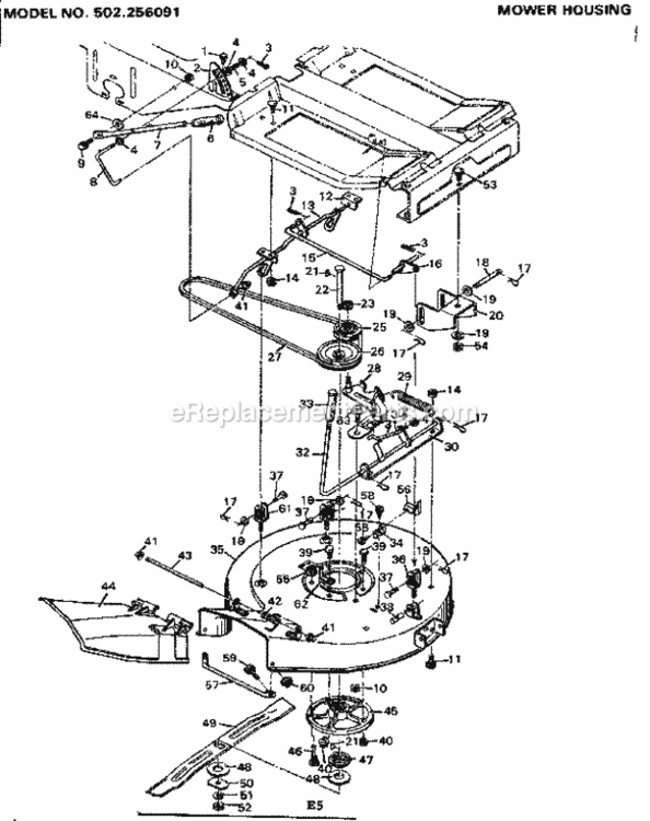 Page E Diagram and Parts List for 502256091  Craftsman Lawn Tractor