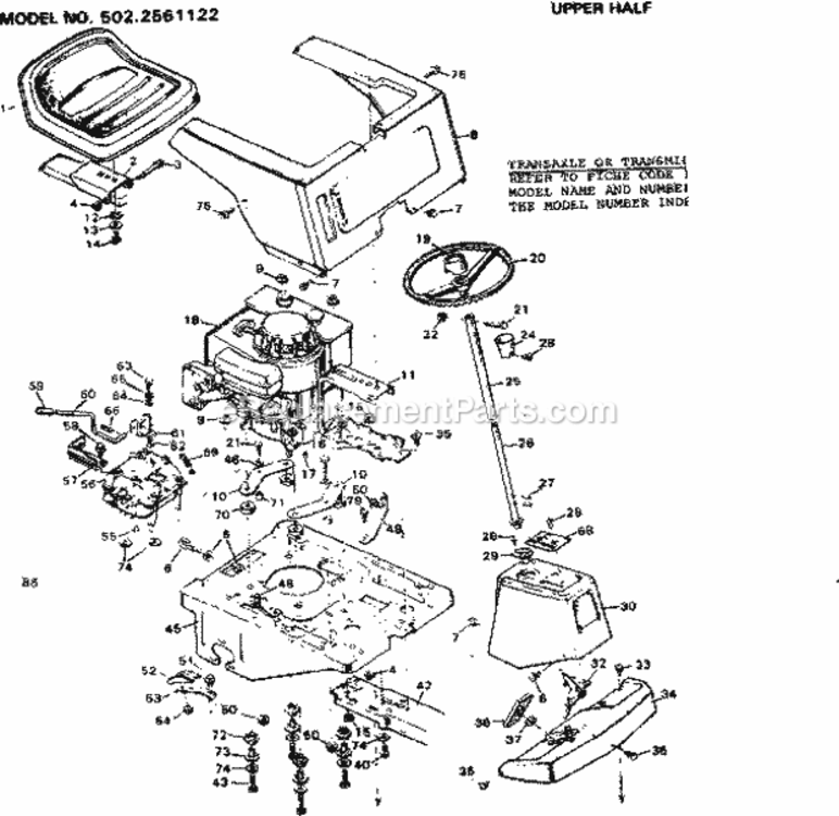 Page B Diagram and Parts List for 5022561122  Craftsman Lawn Tractor