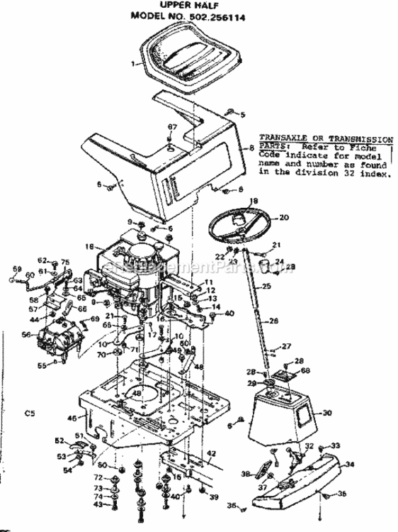 Page C Diagram and Parts List for 502256114  Craftsman Lawn Tractor