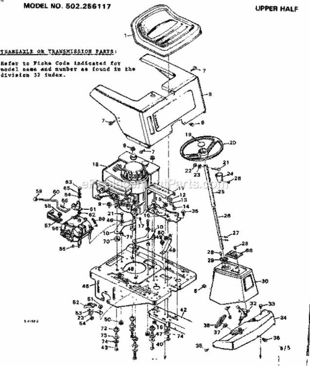 Page B Diagram and Parts List for 502256117  Craftsman Lawn Tractor