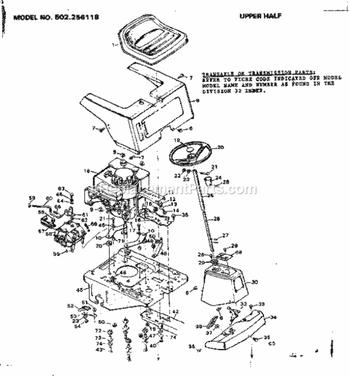 Page C Diagram and Parts List for 502256118  Craftsman Lawn Tractor