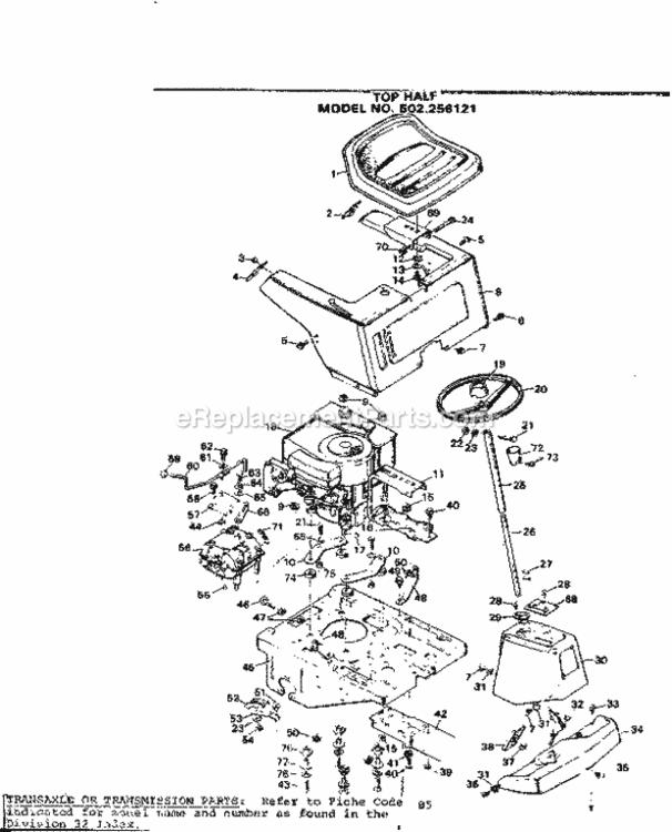Page B Diagram and Parts List for 502256121  Craftsman Lawn Tractor
