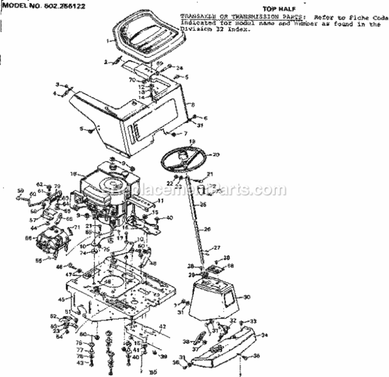 Page B Diagram and Parts List for 502256122  Craftsman Lawn Tractor