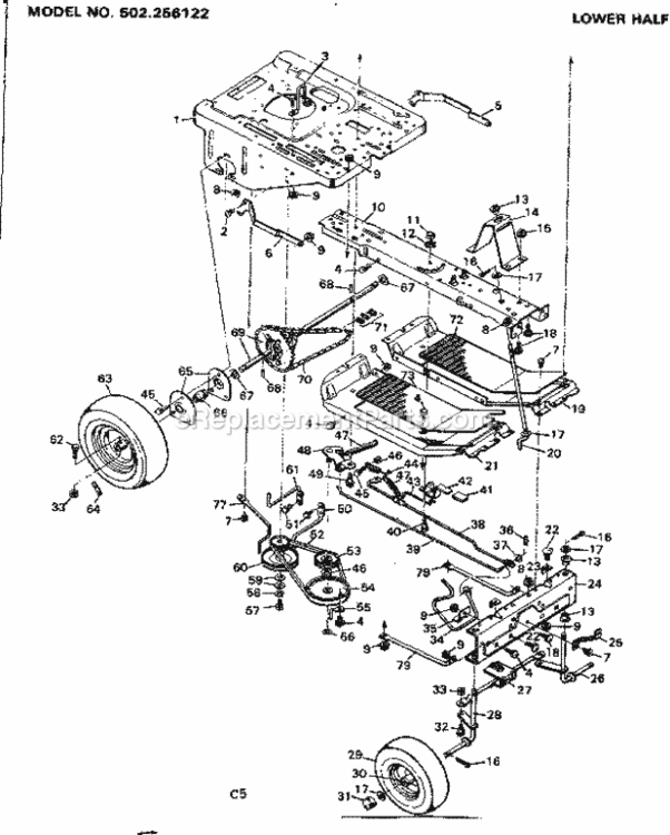 Page C Diagram and Parts List for 502256122  Craftsman Lawn Tractor