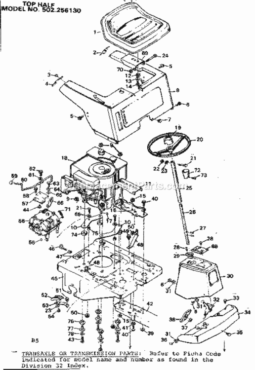 Page B Diagram and Parts List for 502256130  Craftsman Lawn Tractor