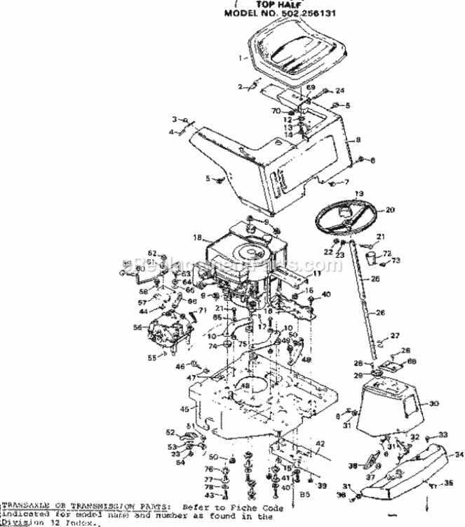 Page B Diagram and Parts List for 502256131  Craftsman Lawn Tractor