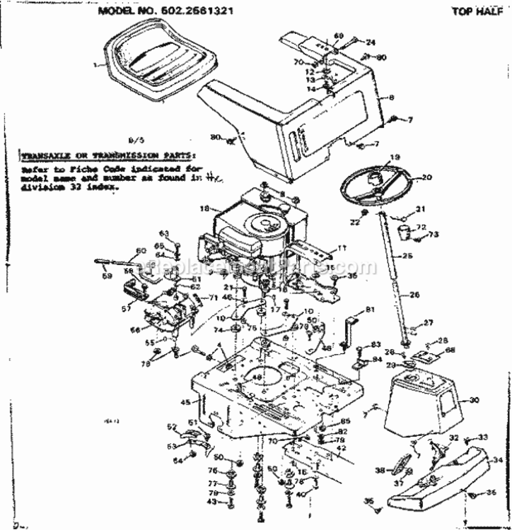 Page B Diagram and Parts List for 5022561321  Craftsman Lawn Tractor