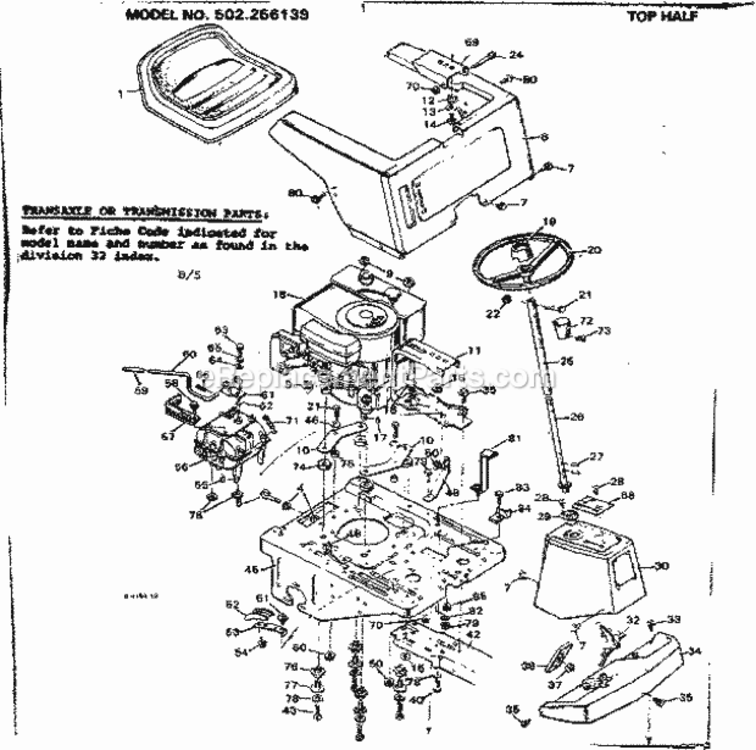 Page B Diagram and Parts List for 502256139  Craftsman Lawn Tractor
