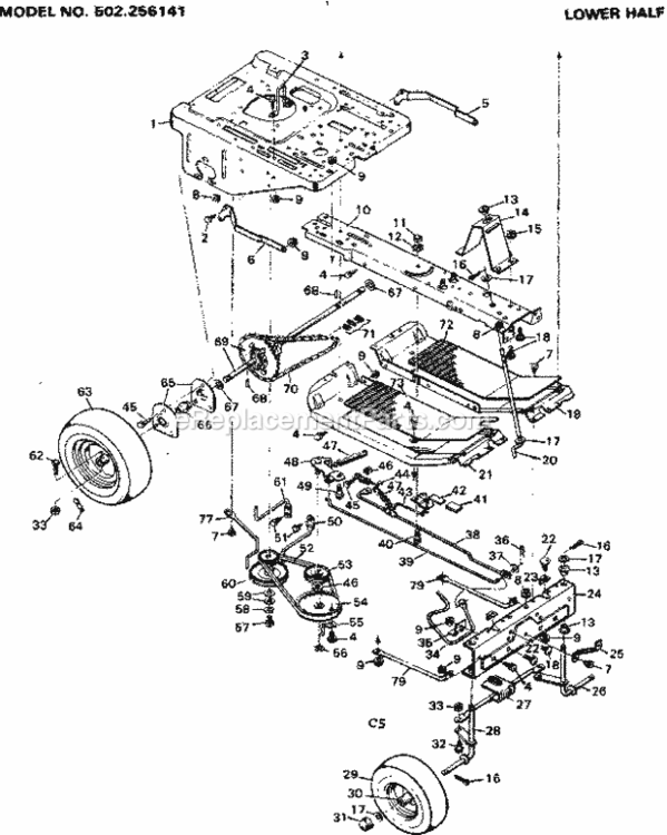 Page C Diagram and Parts List for 502256141  Craftsman Lawn Tractor
