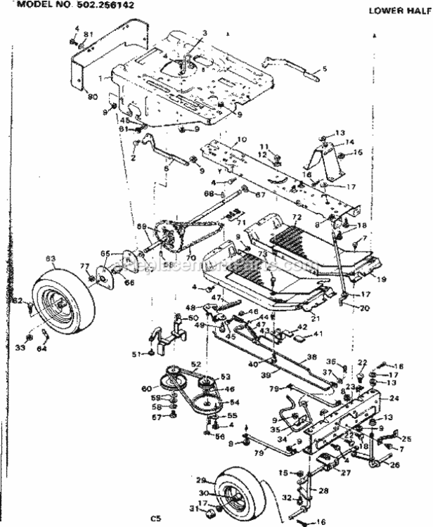 Page C Diagram and Parts List for 502256142  Craftsman Lawn Tractor