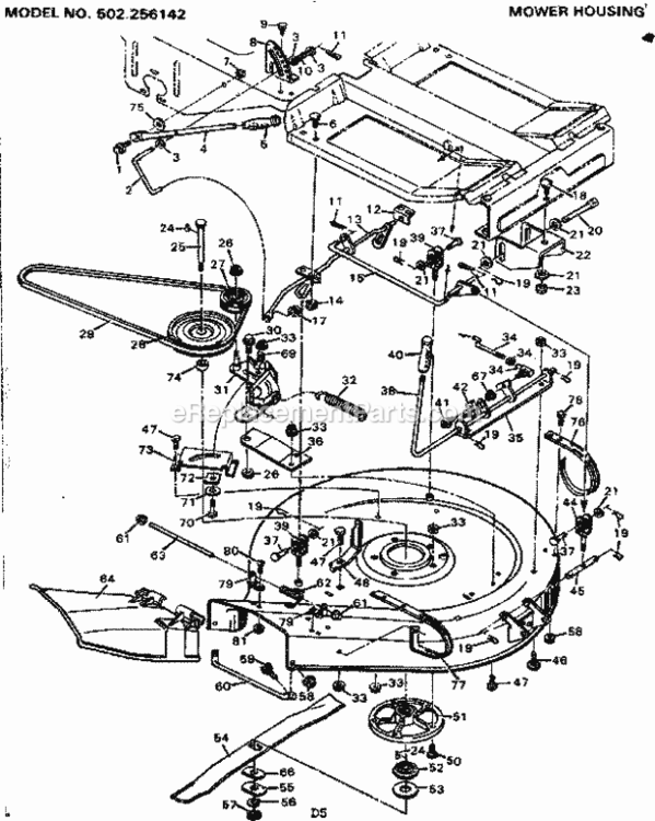 Page D Diagram and Parts List for 502256142  Craftsman Lawn Tractor