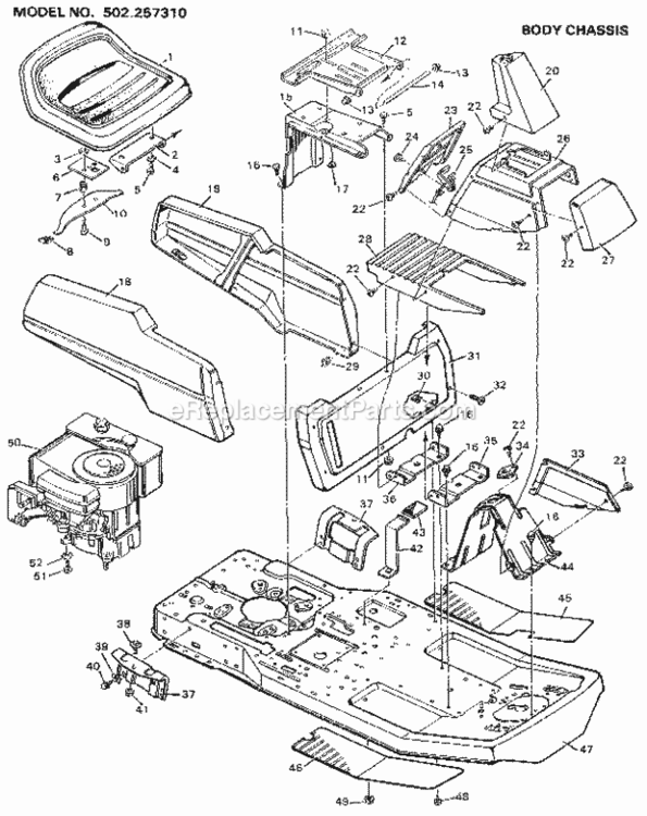 Page A Diagram and Parts List for 502257310  Craftsman Lawn Tractor
