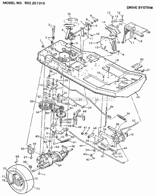 Page B Diagram and Parts List for 502257310  Craftsman Lawn Tractor