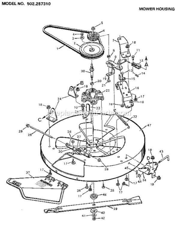 Page E Diagram and Parts List for 502257310  Craftsman Lawn Tractor