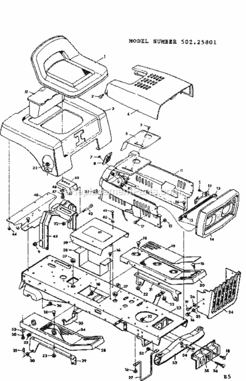 Page B Diagram and Parts List for 50225801  Craftsman Lawn Tractor