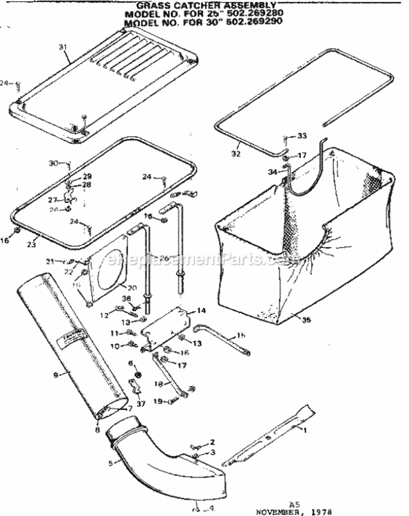 Page A Diagram and Parts List for 502269290  Craftsman Lawn Tractor Accessories