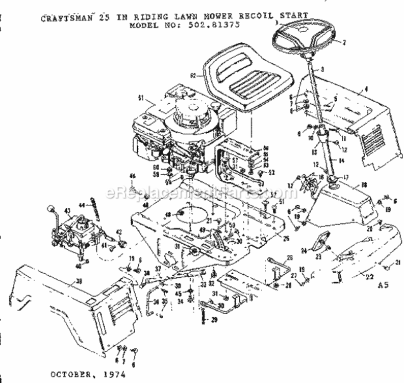 Page A Diagram and Parts List for 50281375  Craftsman Lawn Tractor