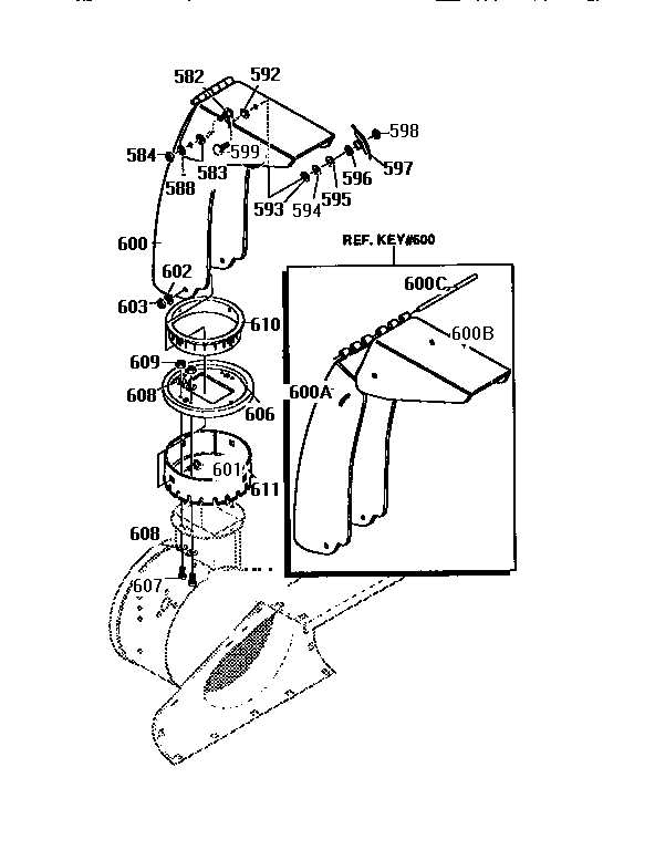 Discharge Chute Assembly Diagram and Parts List for 536886623  Craftsman Snow Blower