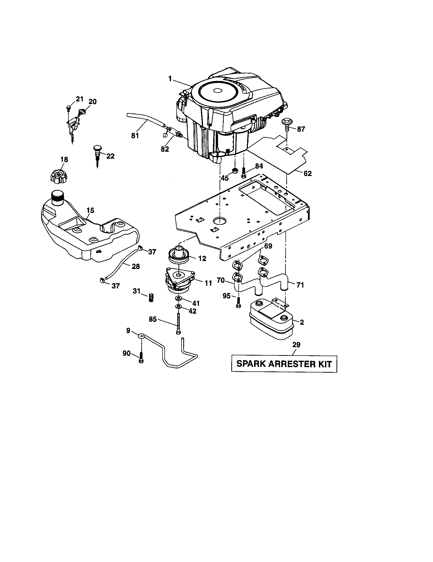 Engine Diagram and Parts List for 917286900  Craftsman Lawn Tractor