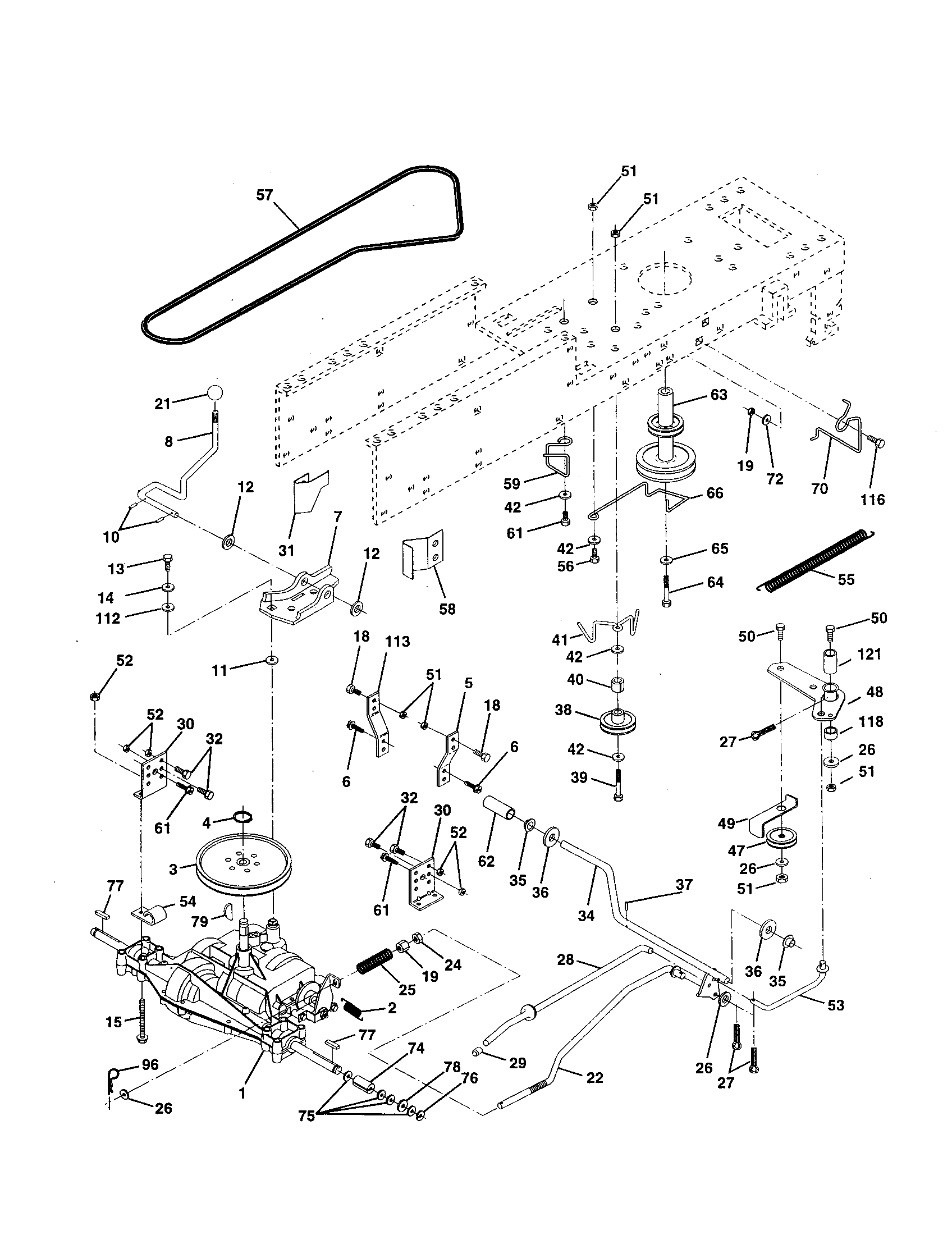 Drive Diagram and Parts List for 917252800  Craftsman Lawn Tractor