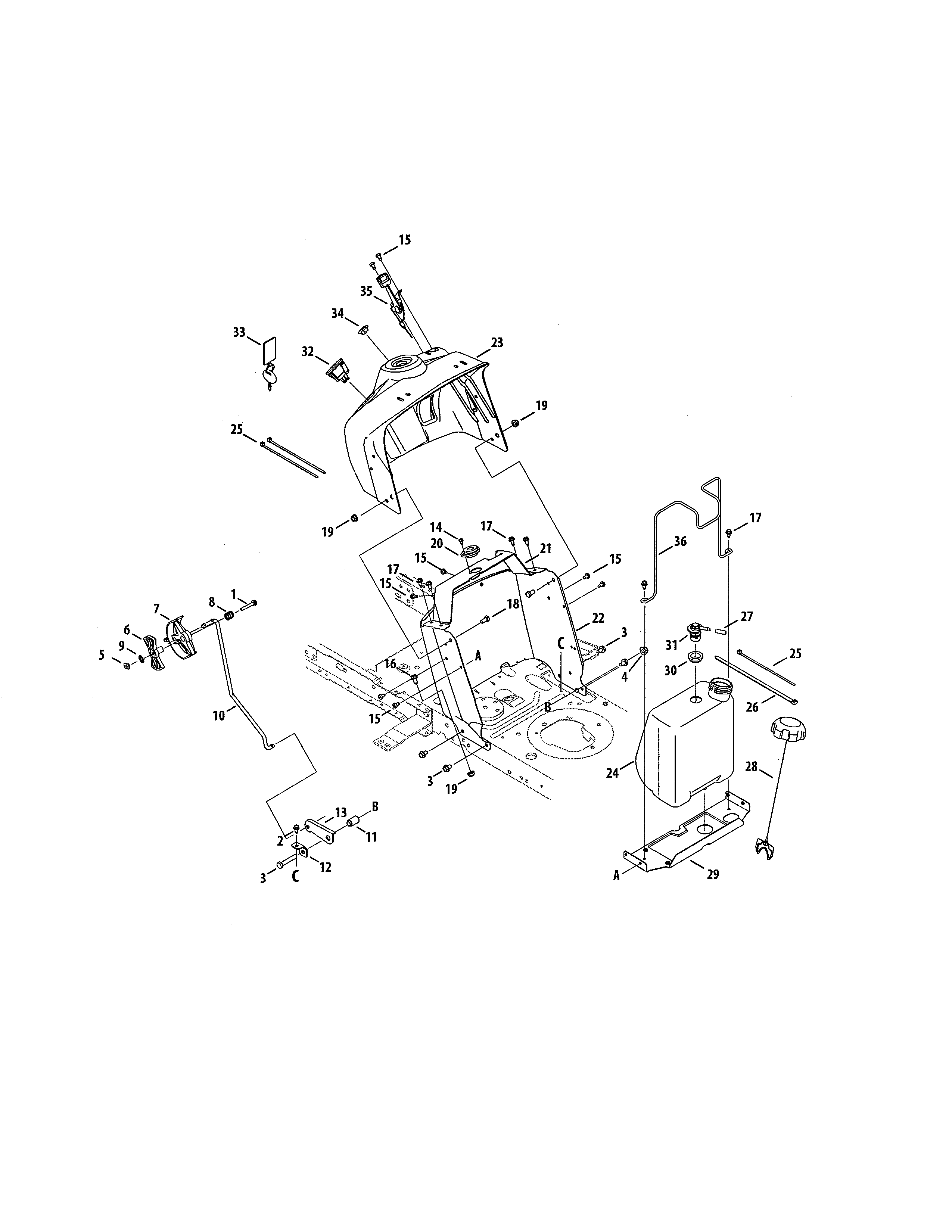 Fuel Tank/upper Dash Panel Diagram and Parts List for 247203705  Craftsman Lawn Tractor