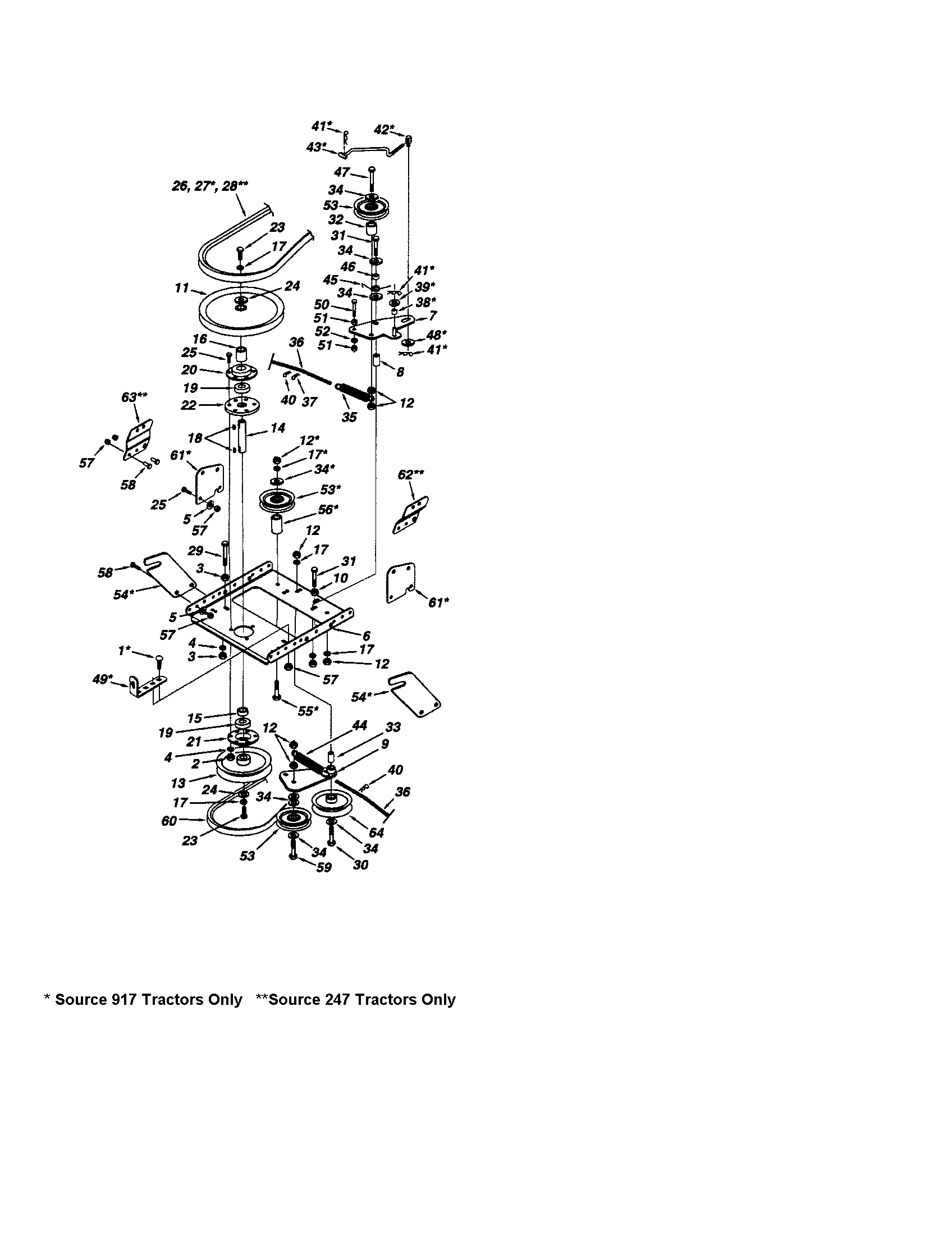 Pulleys/frame Diagram and Parts List for 48624837  Craftsman Snow Blower