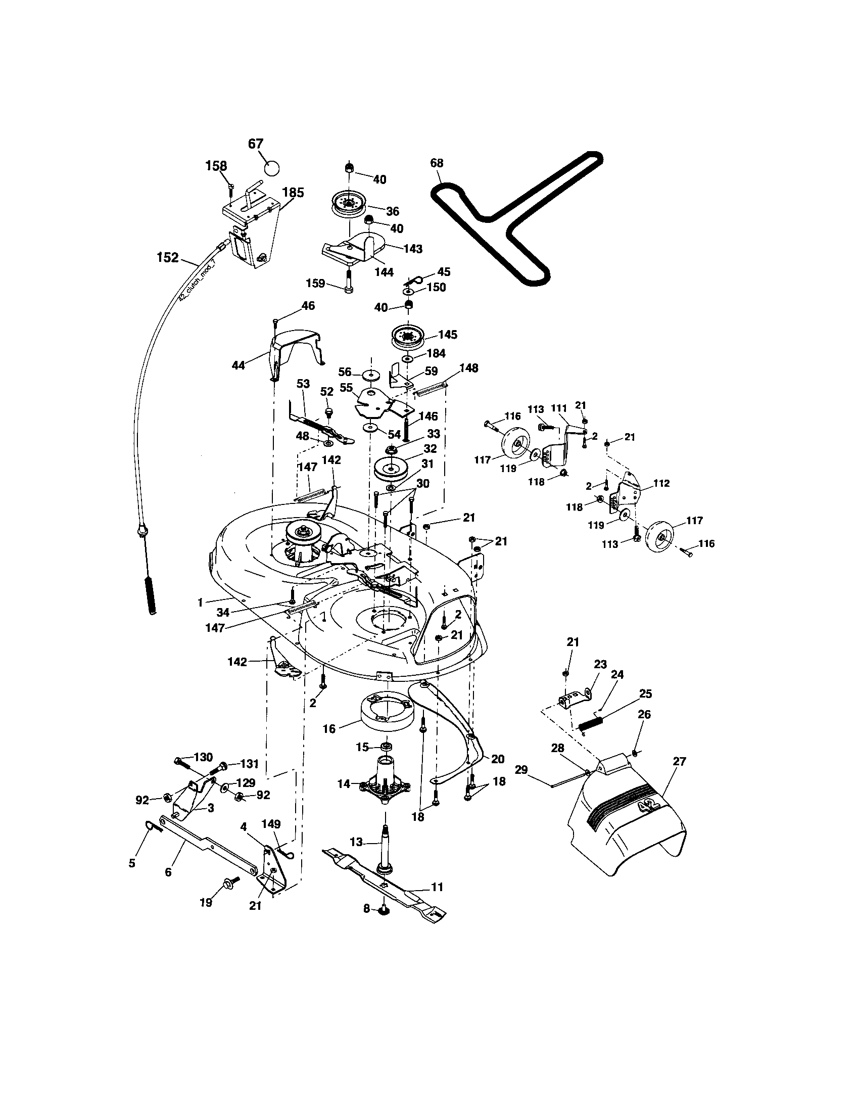 Mower Deck Diagram and Parts List for 917276824  Craftsman Lawn Tractor