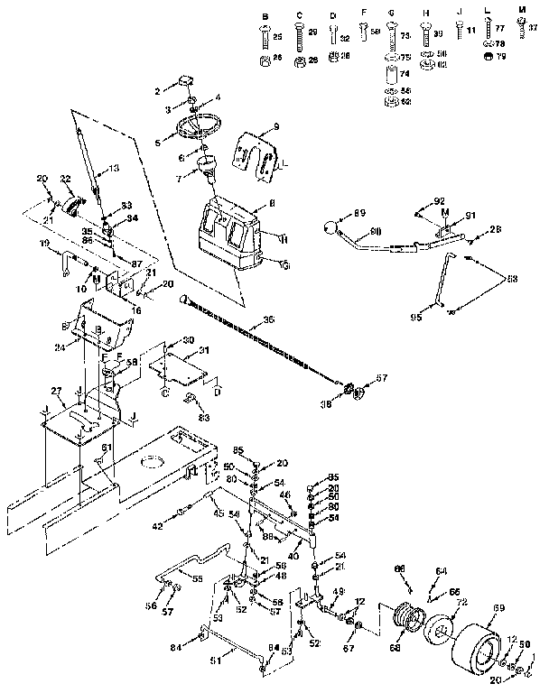 Steering Assembly Diagram and Parts List for 917258491  Craftsman Lawn Tractor